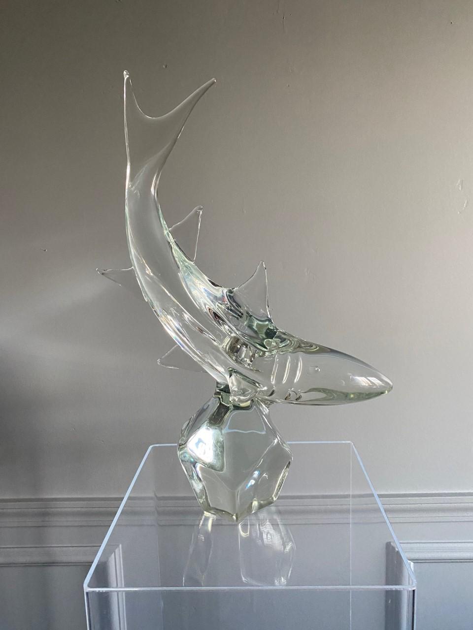 Vintage Licio Zanetti Midcentury Murano Glass Shark Sculpture In Good Condition For Sale In San Diego, CA