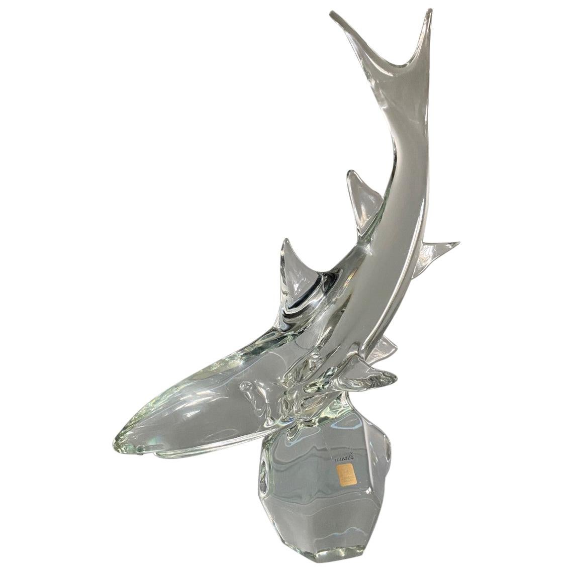 Vintage Licio Zanetti Midcentury Murano Glass Shark Sculpture For Sale