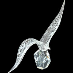 Vintage Licio Zanetti Murano Clear/White Stripe “Bird in Flight” Glass Sculpture