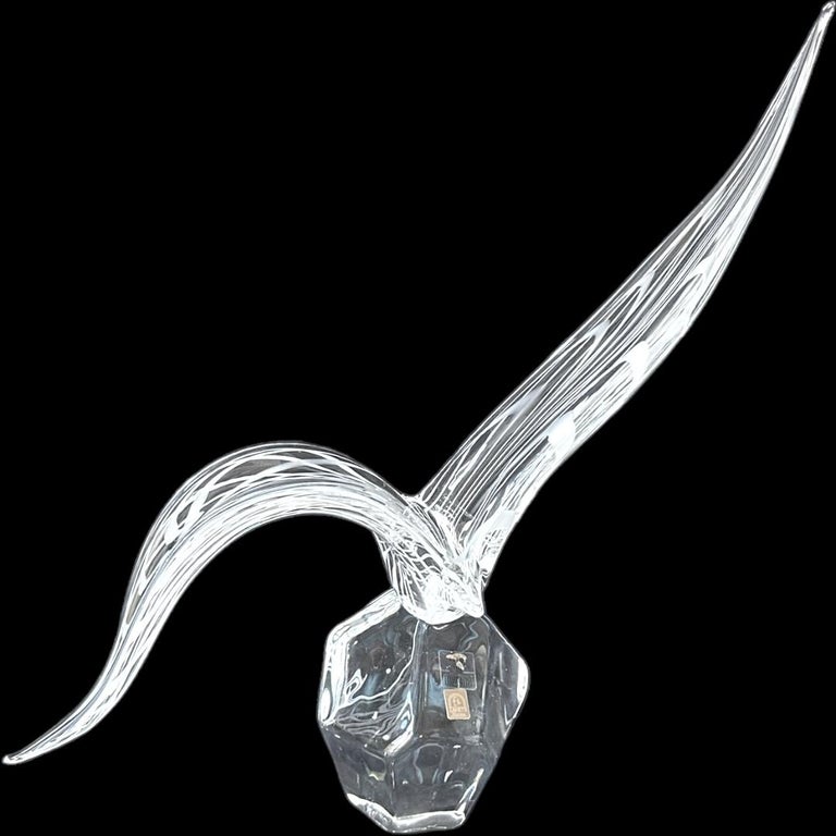 Vintage Licio Zanetti Murano Clear/White Stripe “Bird in Flight