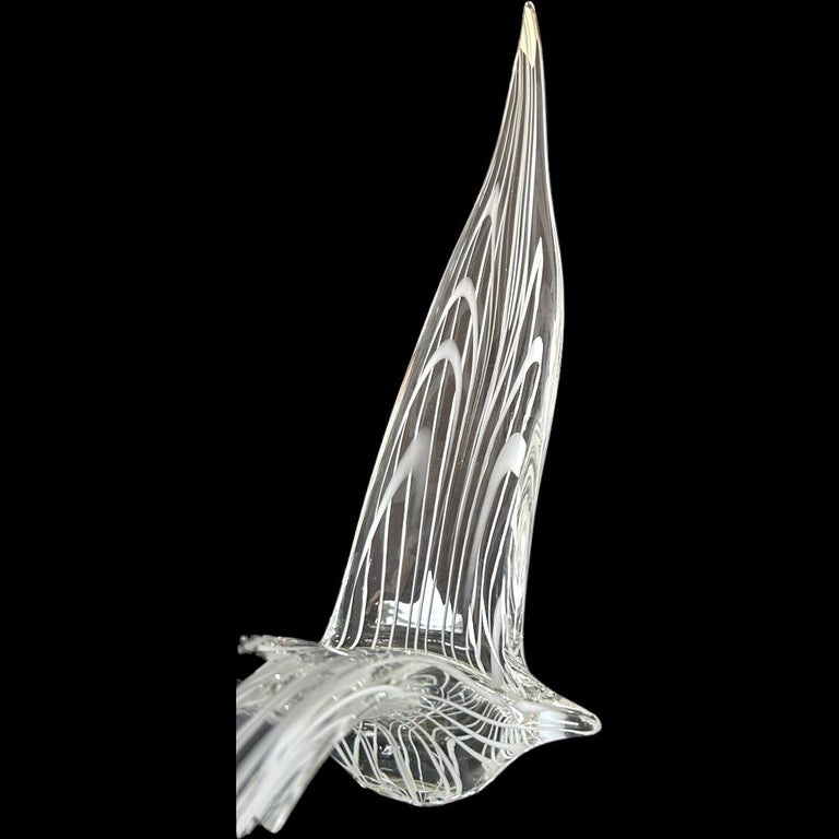 Vintage Licio Zanetti Murano Clear/White Stripe “Bird in Flight