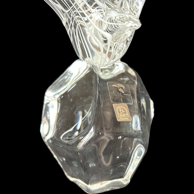 Vintage Licio Zanetti Murano Clear/White Stripe “Bird in Flight