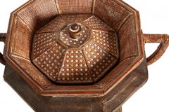 Vintage Lidded and Footed Woven Wicker Basket with Handles