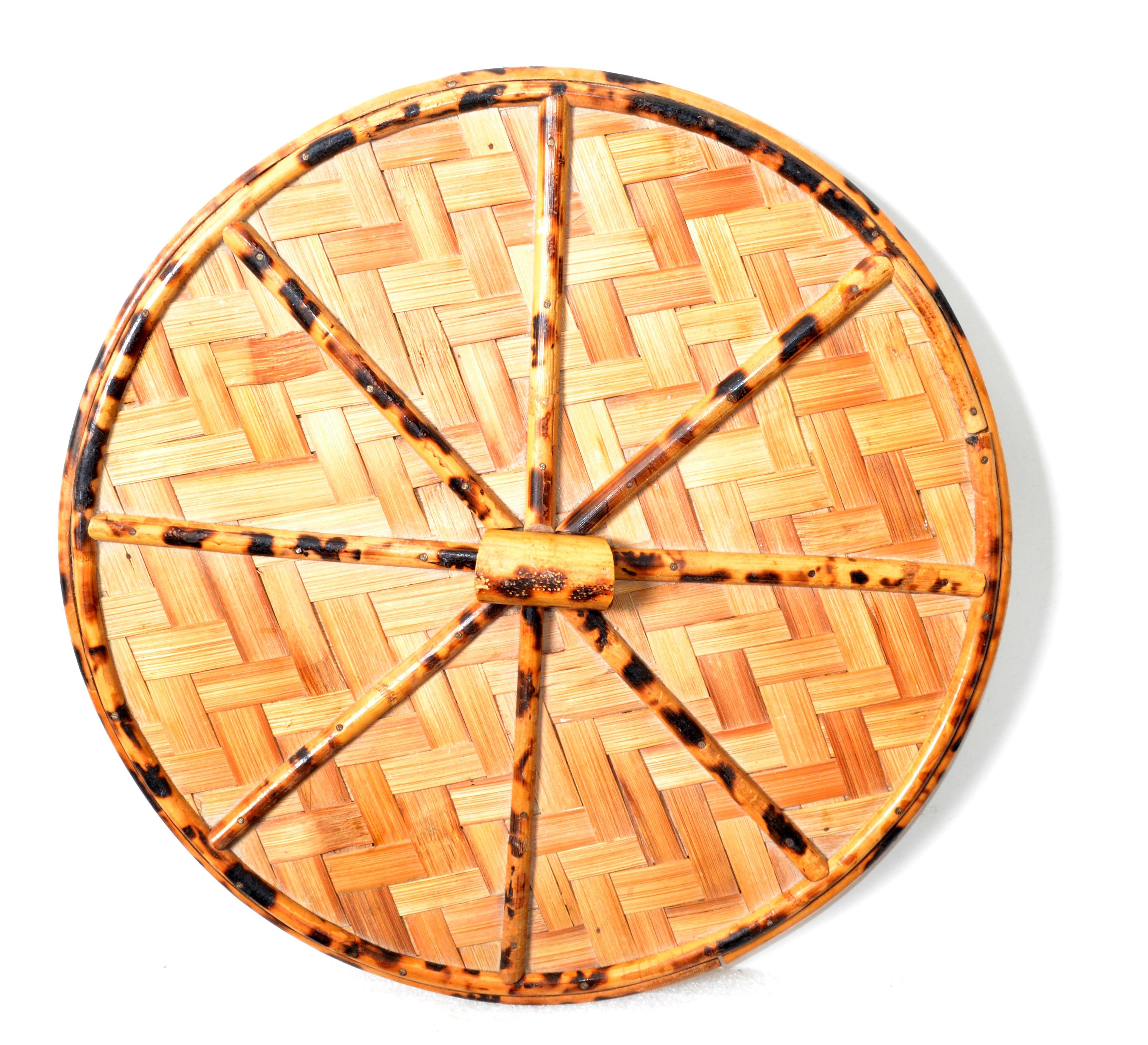 Late 20th Century Vintage Lidded Basket Handmade Bamboo & Handwoven Rattan Hong Kong Asian Modern For Sale