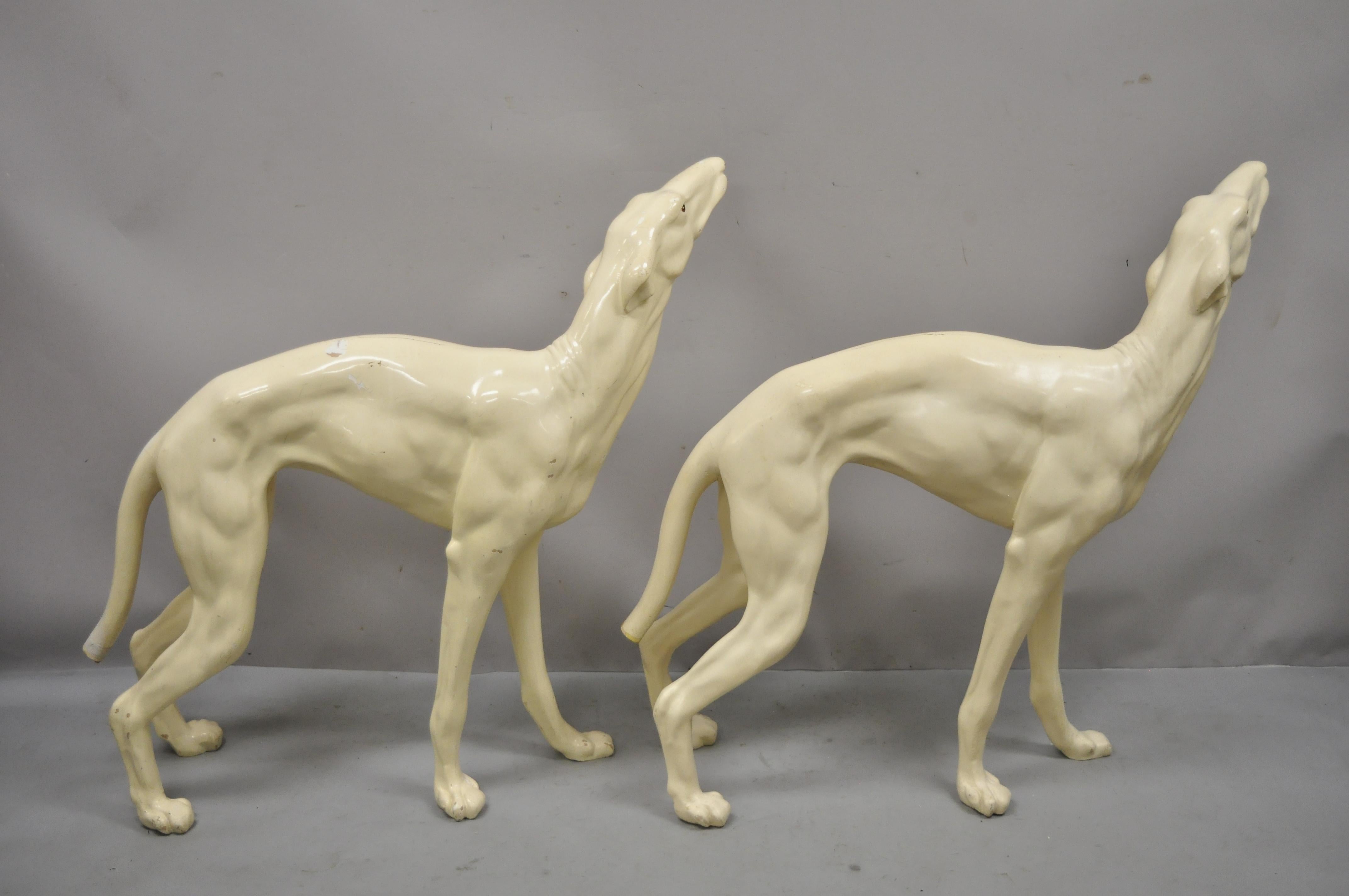 Vintage Life Fiberglass Greyhound Whippet Dog Statue Regency, a Pair 1
