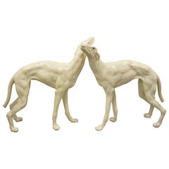 Retro Life Fiberglass Greyhound Whippet Dog Statue Regency, a Pair