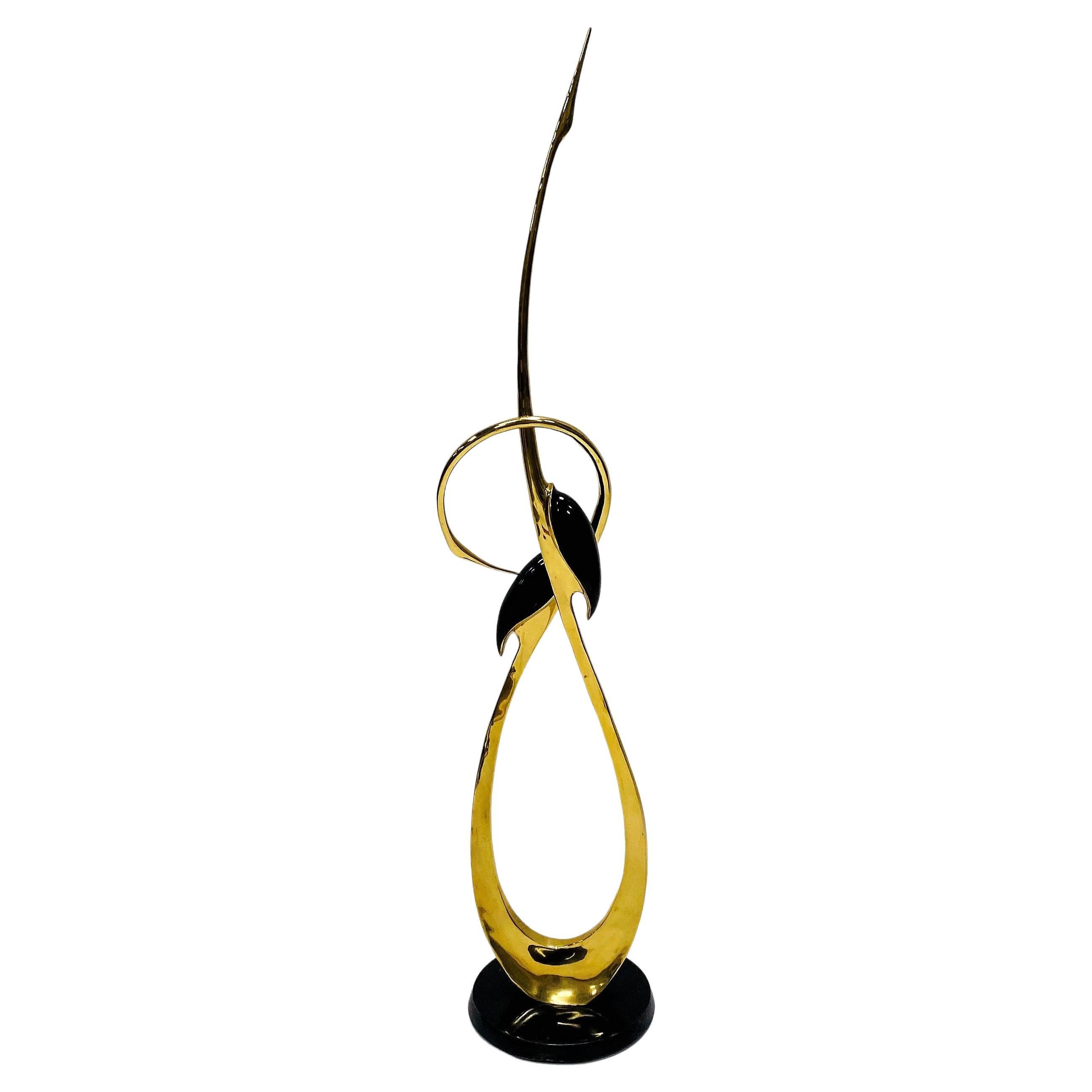 Tall Brass Entwined Cranes Sculpture by Boris Lovet Lorski For Sale