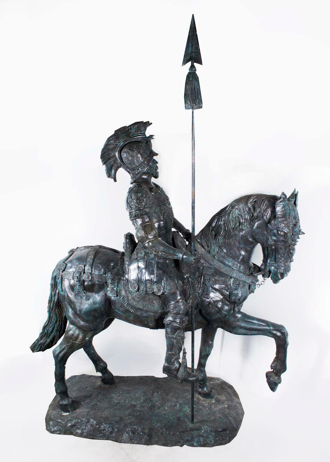 Vintage Life Size Bronze Roman Armoured Cavalry Officer on Horseback 20th C For Sale 13