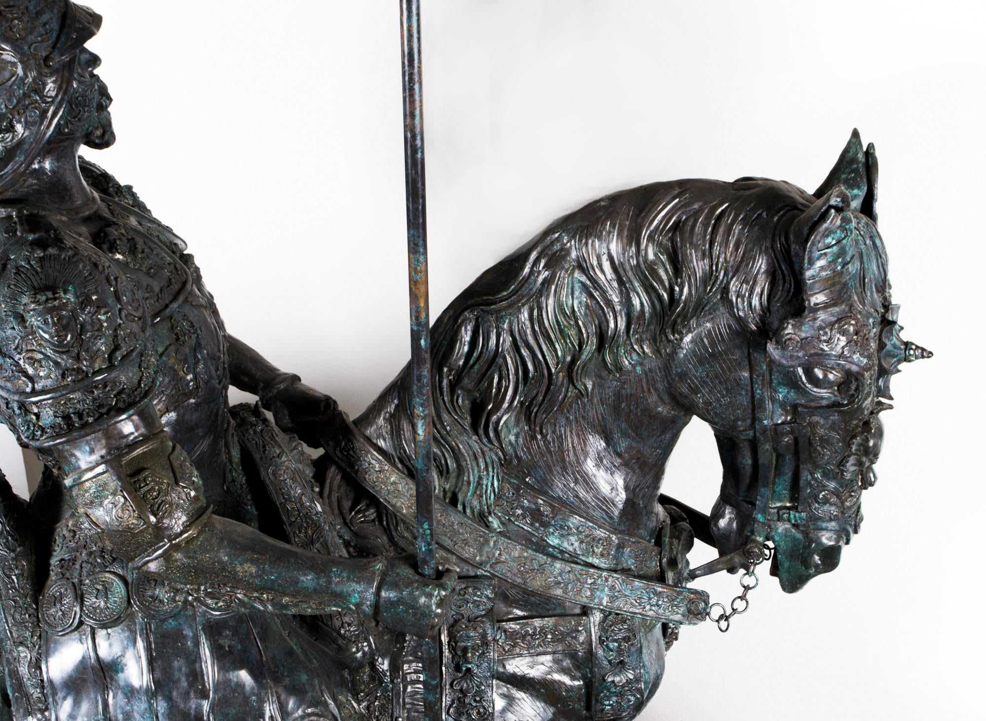 20th Century Vintage Life Size Bronze Roman Armoured Cavalry Officer on Horseback 20th C For Sale