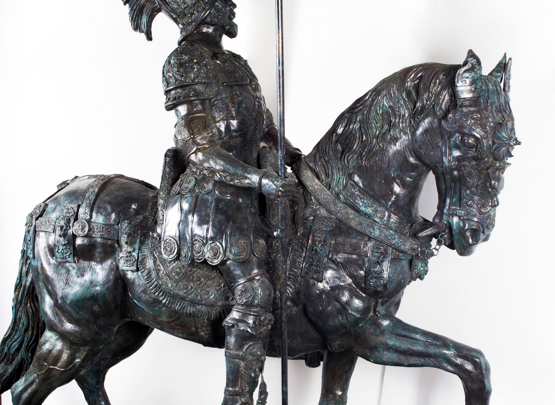 Vintage Life Size Bronze Roman Armoured Cavalry Officer on Horseback 20th C For Sale 4