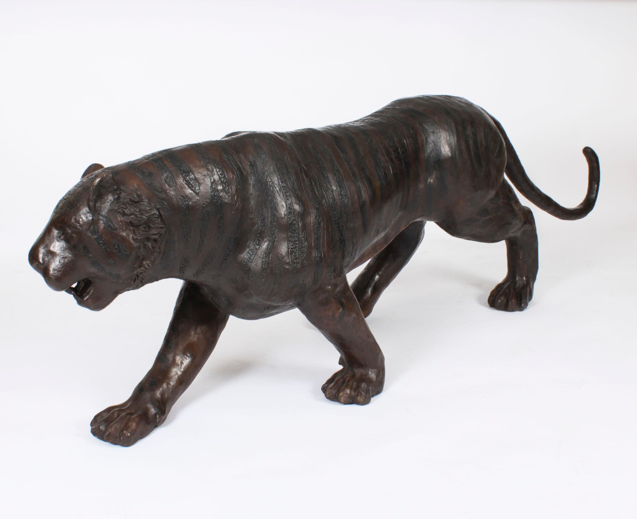 Late 20th Century Vintage Life Size Bronze Tiger 20th Century For Sale