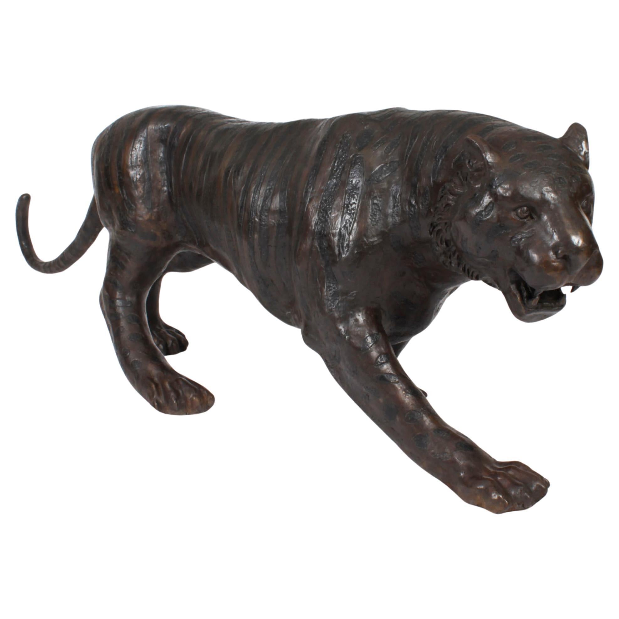 Vintage Life Size Bronze Tiger 20th Century For Sale