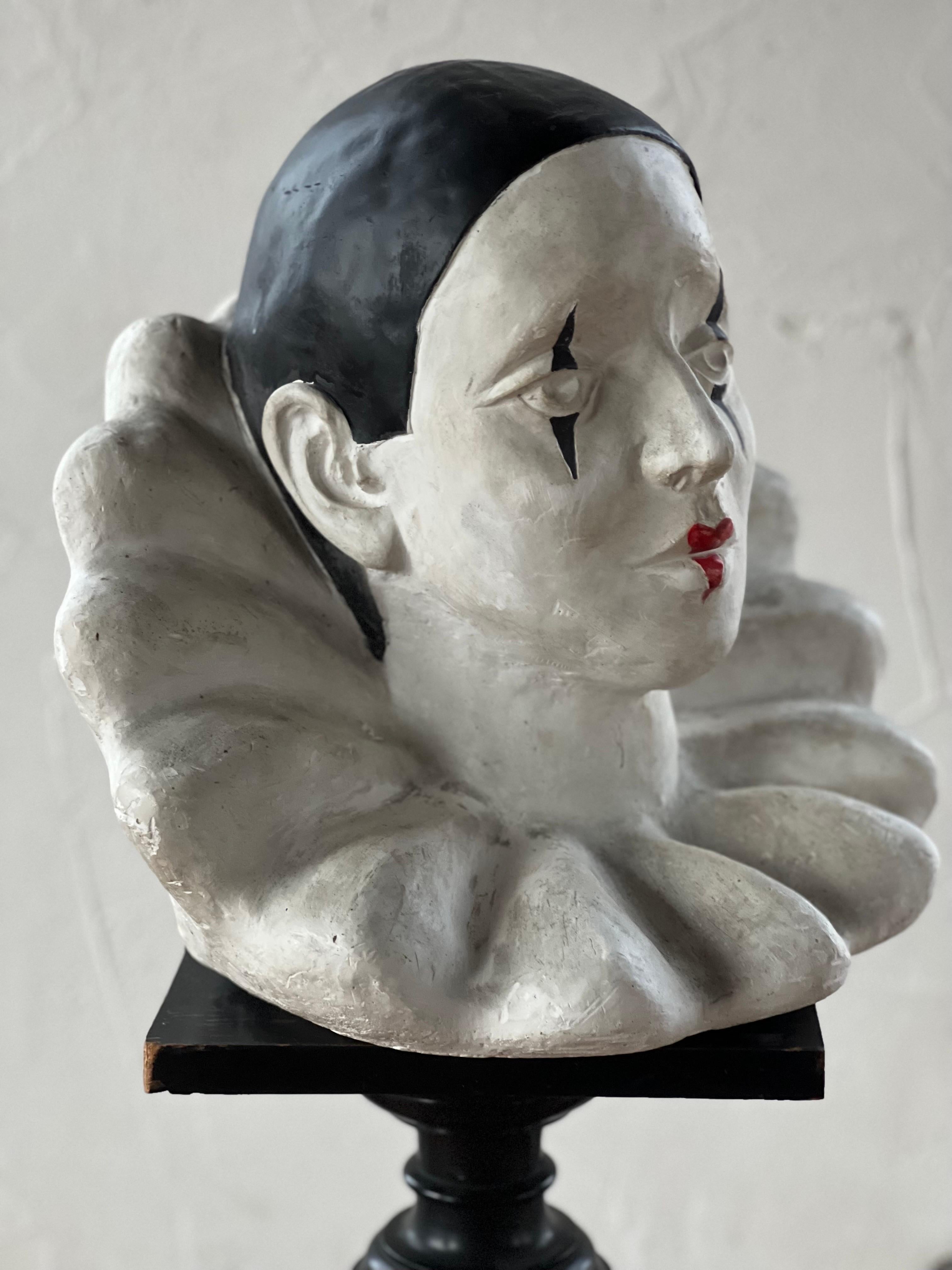 Late 20th Century Vintage life size buste of French Pierrot, the sad clown made of plaster.