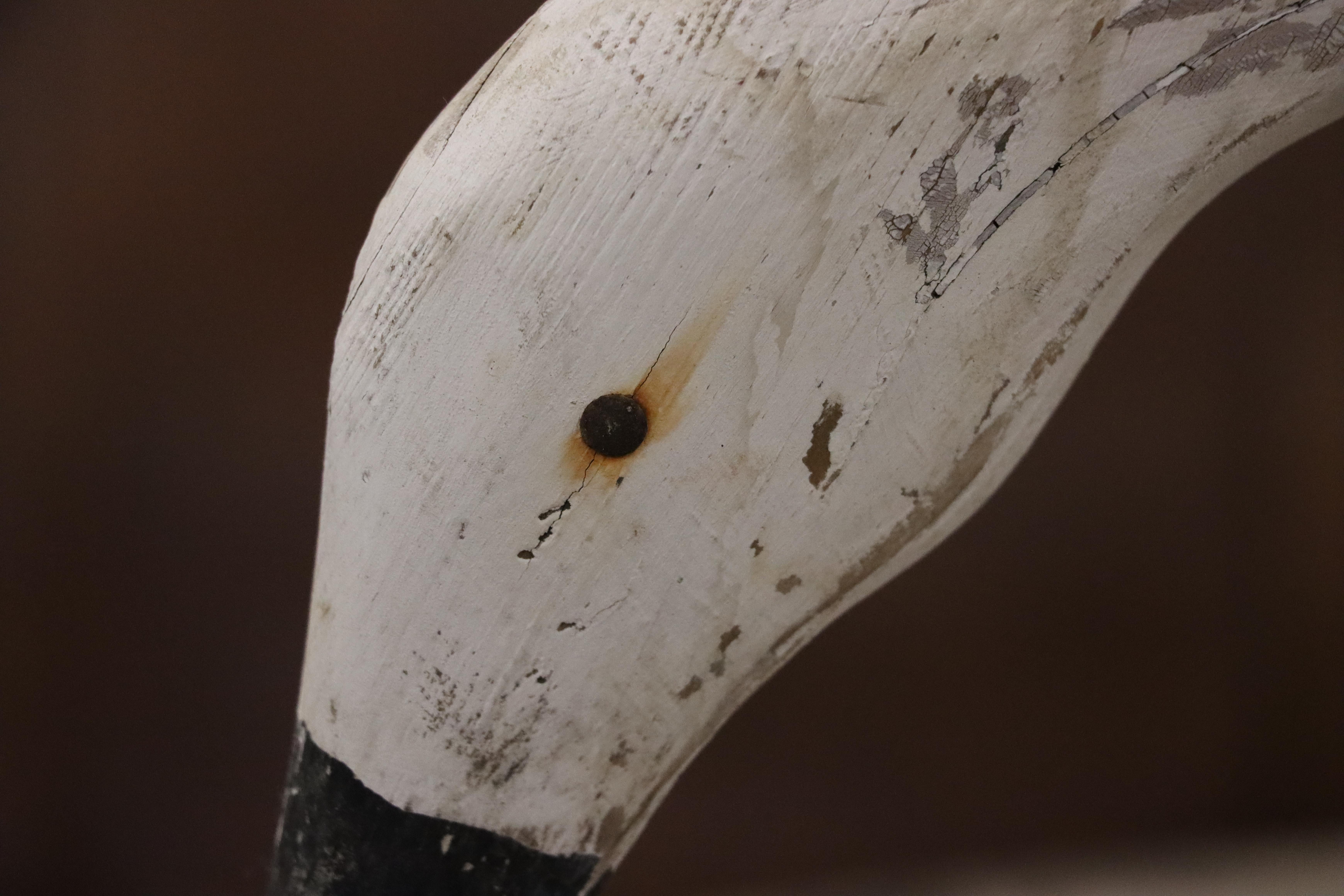 Vintage Life-Size Carved Swan Decoy In Good Condition In Calgary, Alberta