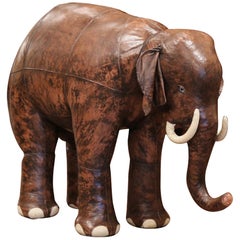 Vintage Life-Size Patinated Brown Leather Calf Baby Elephant