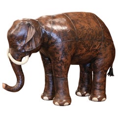 Vintage Life-Size Patinated Brown Leather Calf Baby Elephant