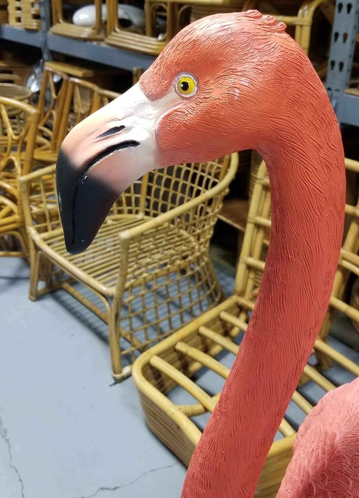 Late 20th Century Vintage Life Size Pink Flamingo Fiberglass Statue
