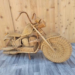 Vintage Life Size Rattan, Bamboo and Wicker Harley Davidson Motorcycle