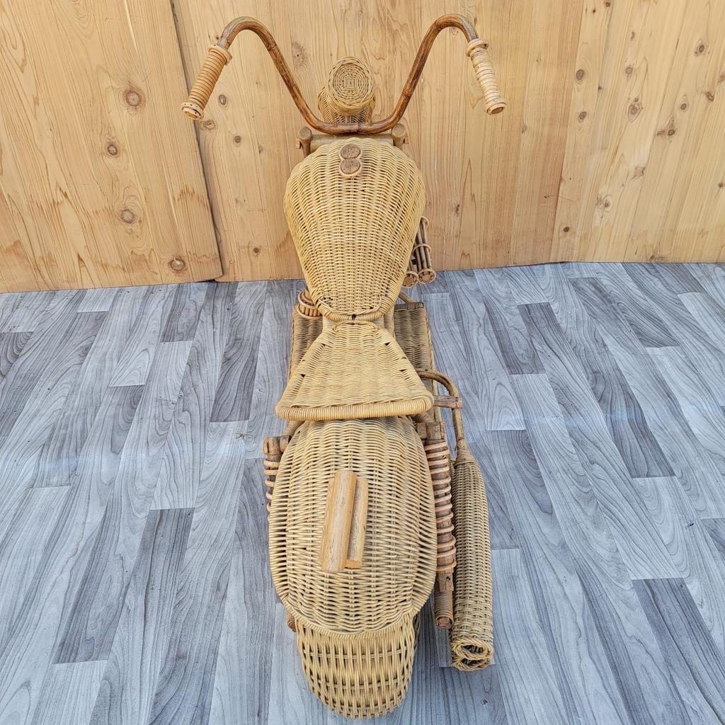 Art Nouveau Vintage Life Size Rattan, Bamboo and Wicker Harley Davidson Motorcycle For Sale