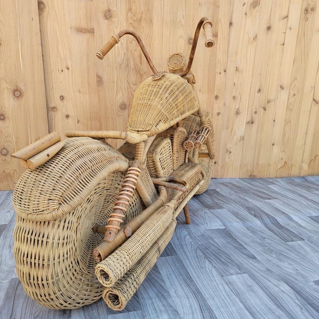 Vintage Life Size Rattan, Bamboo and Wicker Harley Davidson Motorcycle In Good Condition For Sale In Chicago, IL