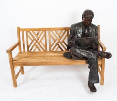 Vintage Lifesize Bronze Sculpture William Hearst Reading on a Bench 20th Century