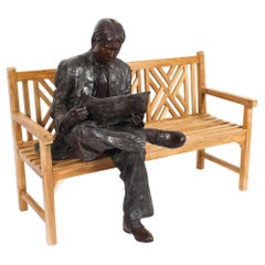 Vintage Lifesize Bronze Sculpture William Hearst Reading on a Bench 20th Century