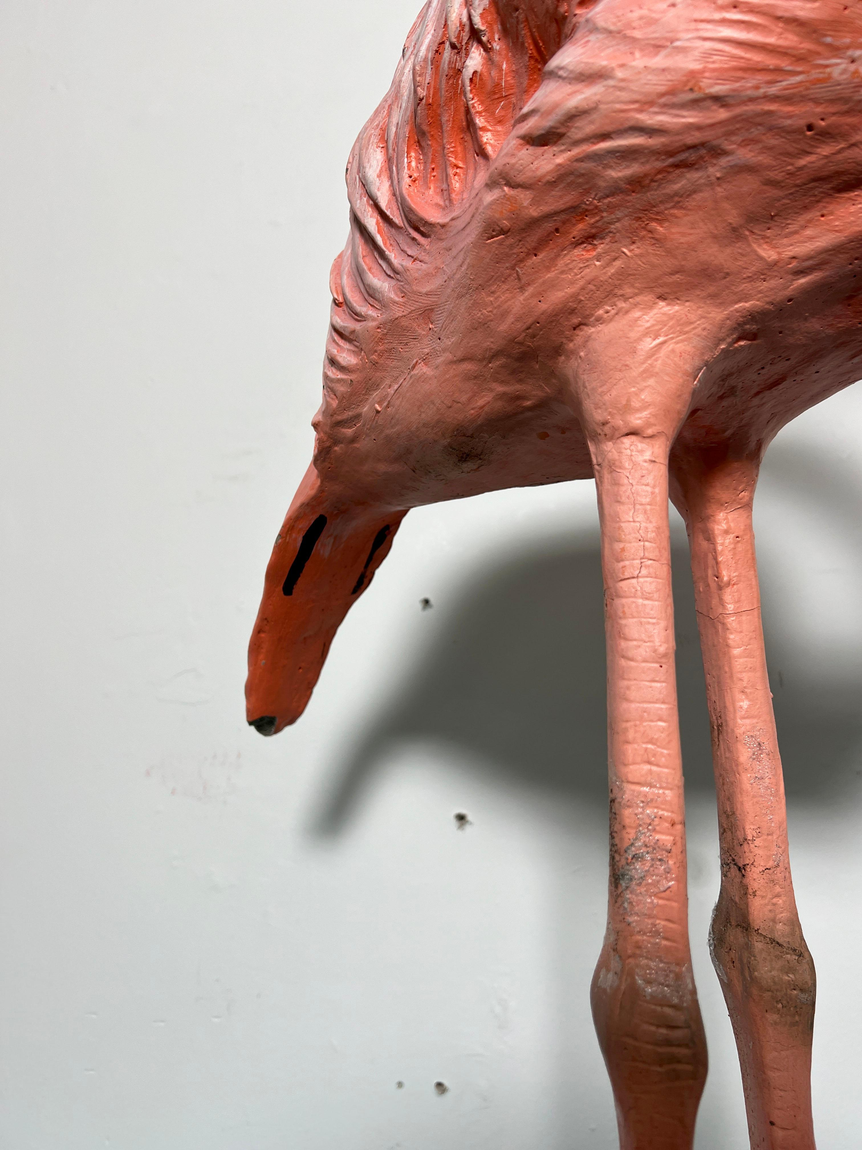Unknown Vintage Lifesize Cast Stone Pink Flamingo Ca. 1950s For Sale