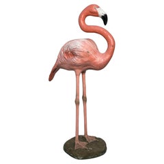 Vintage Lebensgroßer gegossener Stein Rosa Flamingo Ca. 1950s