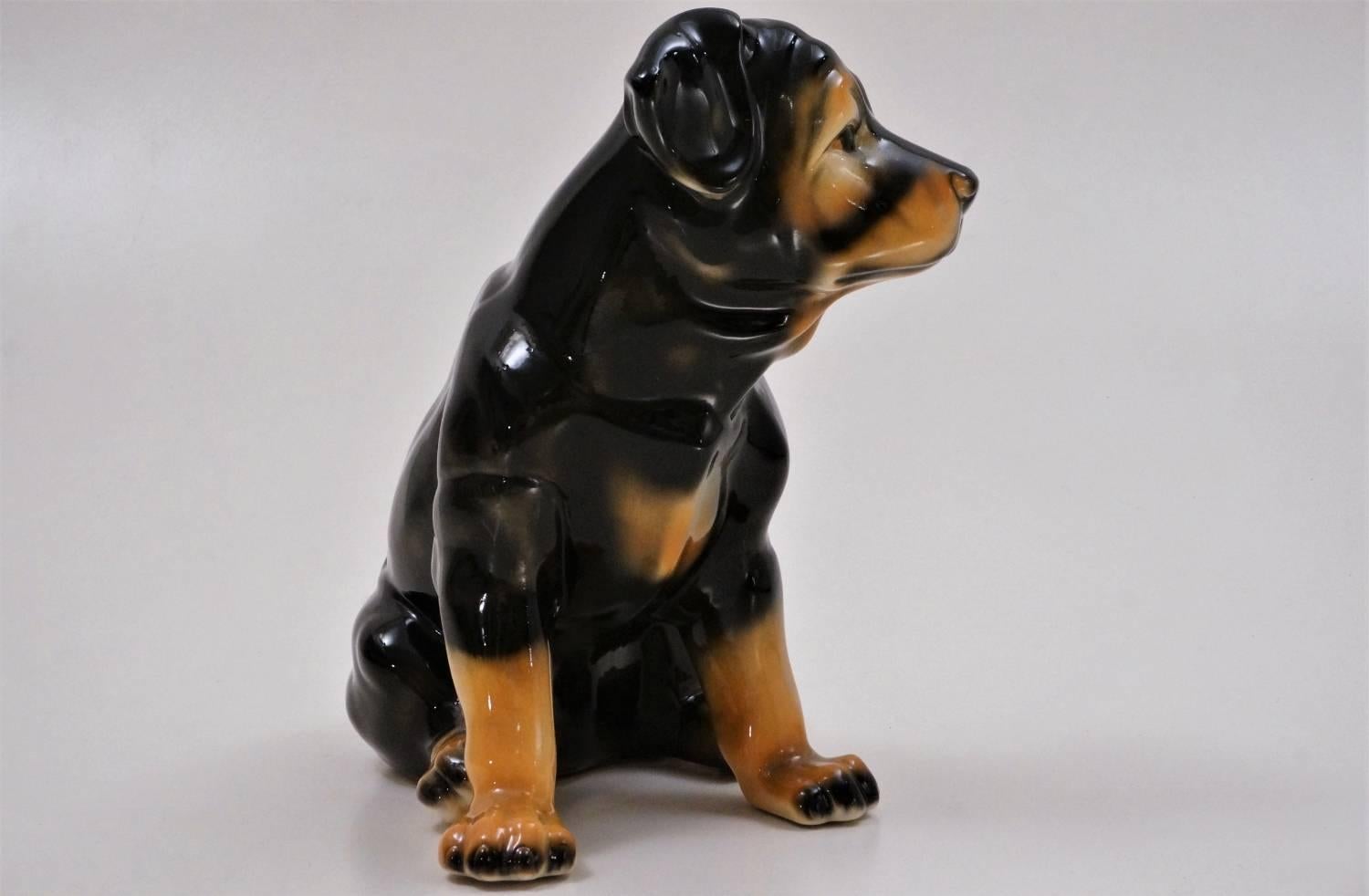 Vintage Lifesize Ceramic Dog, Rottweiler Pup, 1980s, Spanish In Excellent Condition For Sale In London, GB