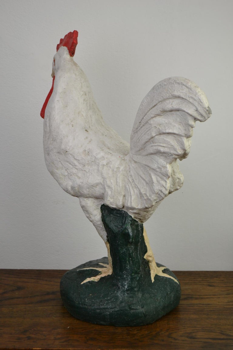Vintage Lifesize Concrete Rooster Garden Ornament, 1950s For Sale at