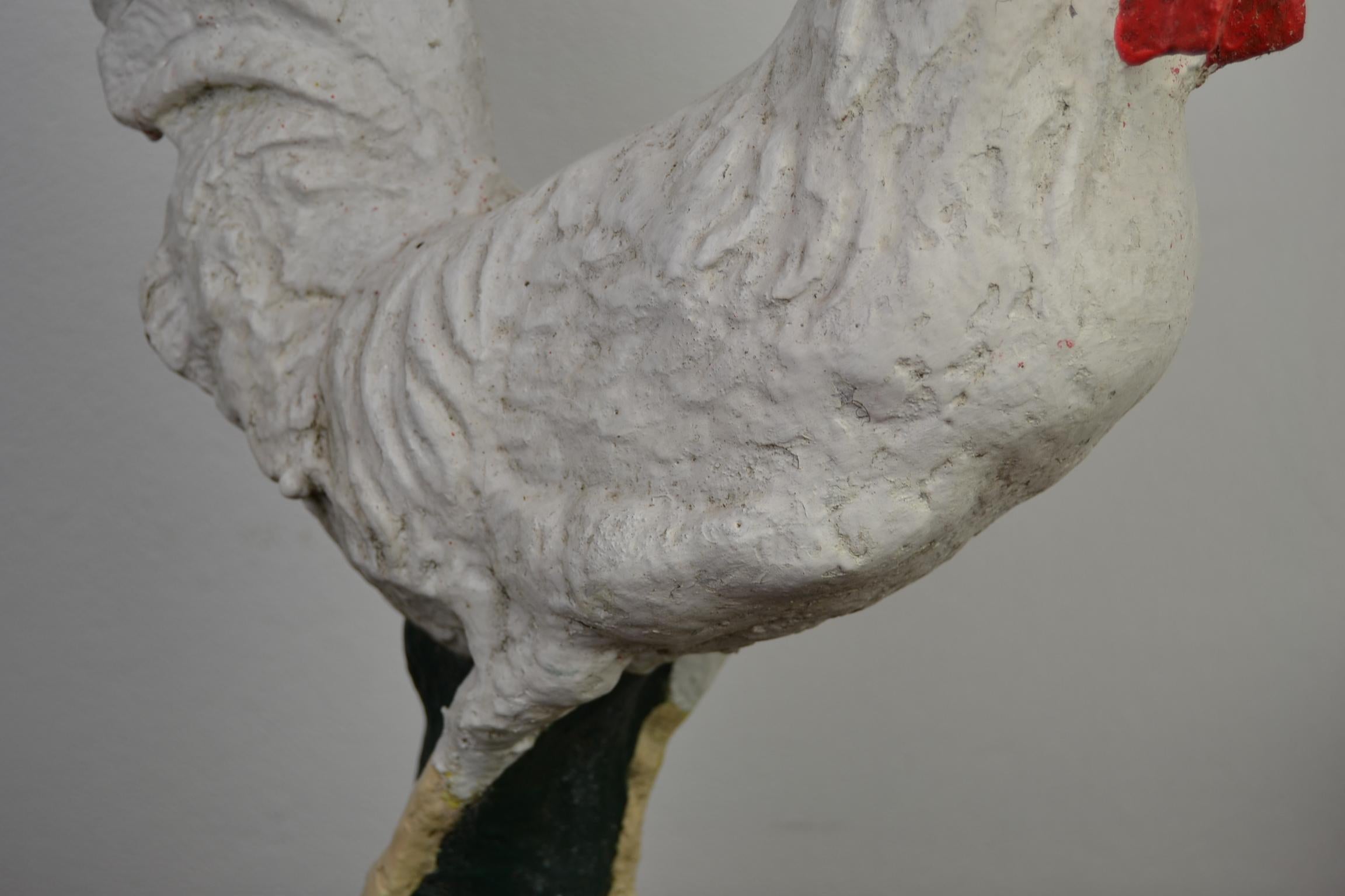Country Vintage Lifesize Concrete Rooster Garden Ornament, 1950s