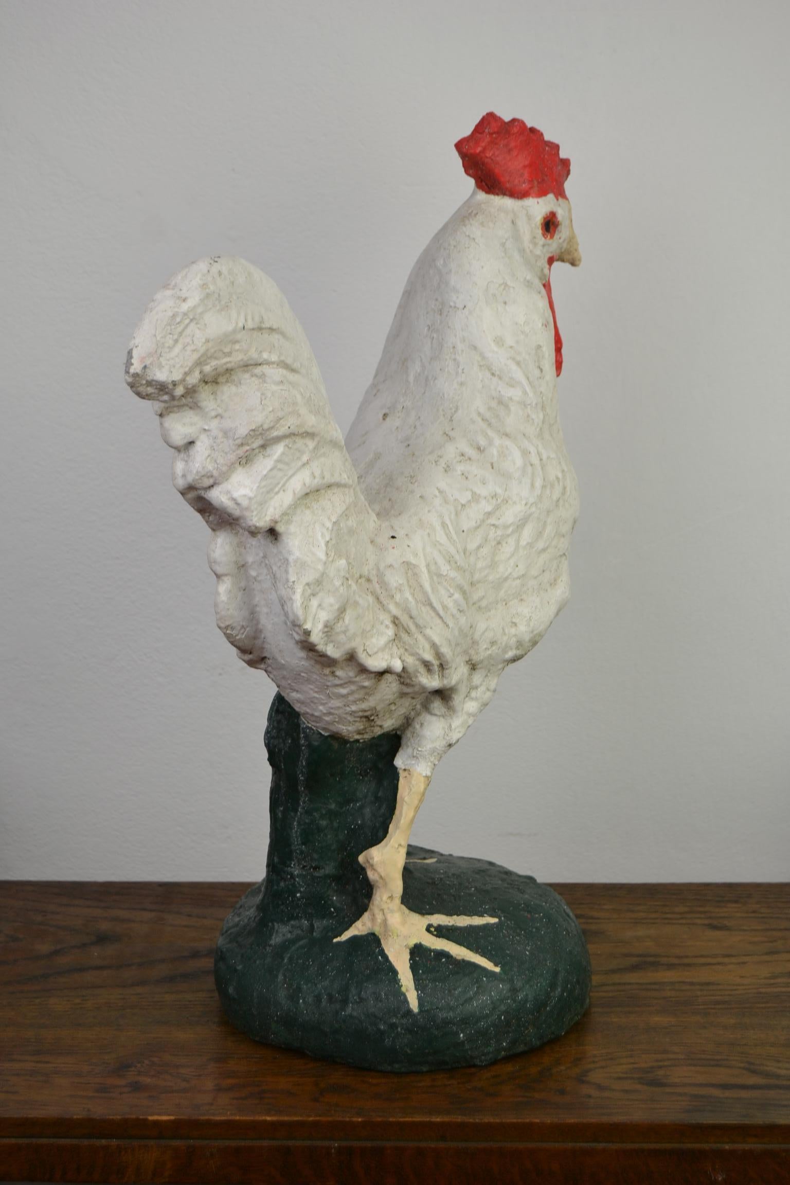 Vintage Lifesize Concrete Rooster Garden Ornament, 1950s In Good Condition In Antwerp, BE