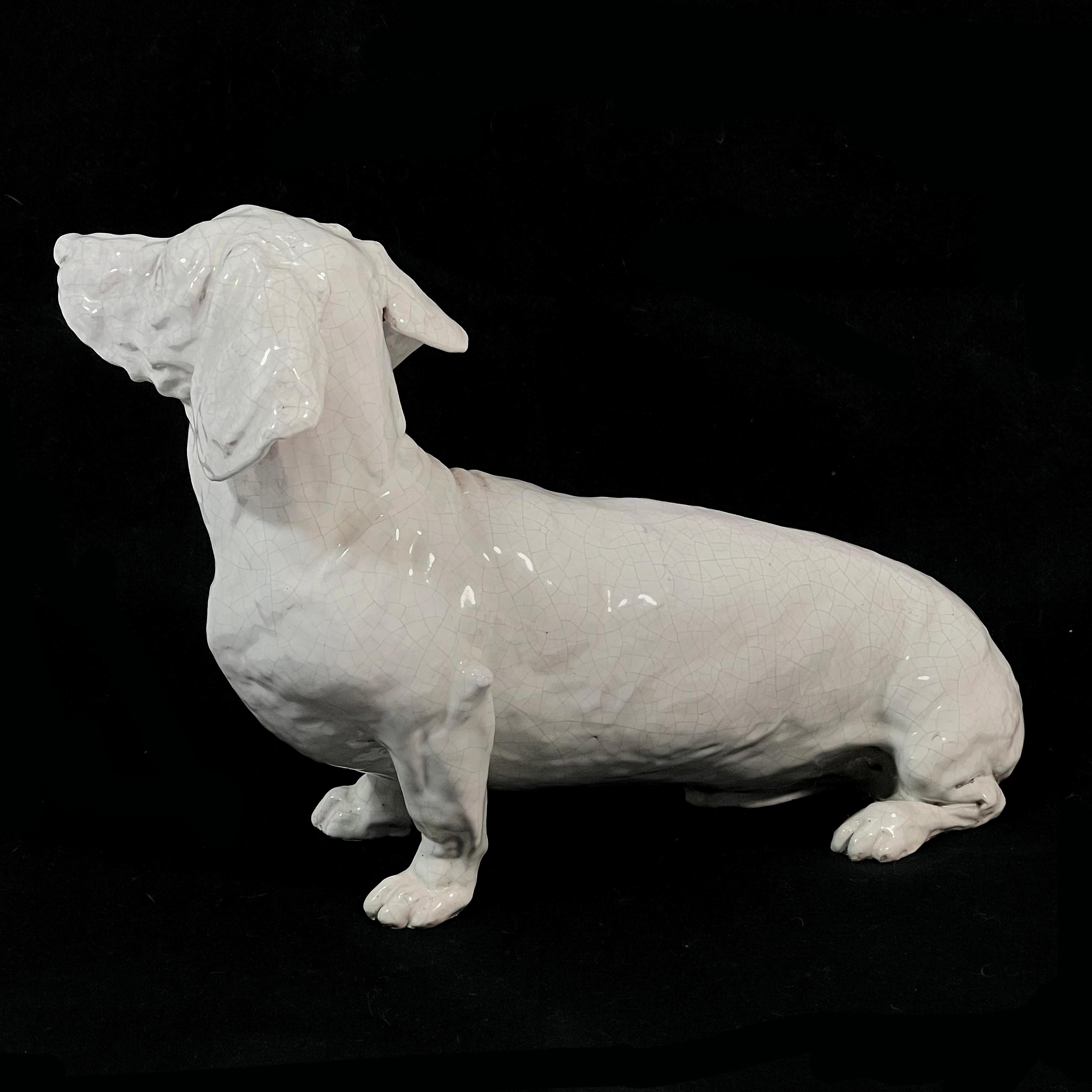 Vintage Lifesize Italian Pottery Dachshund Sculpture In Good Condition In Highland, IN