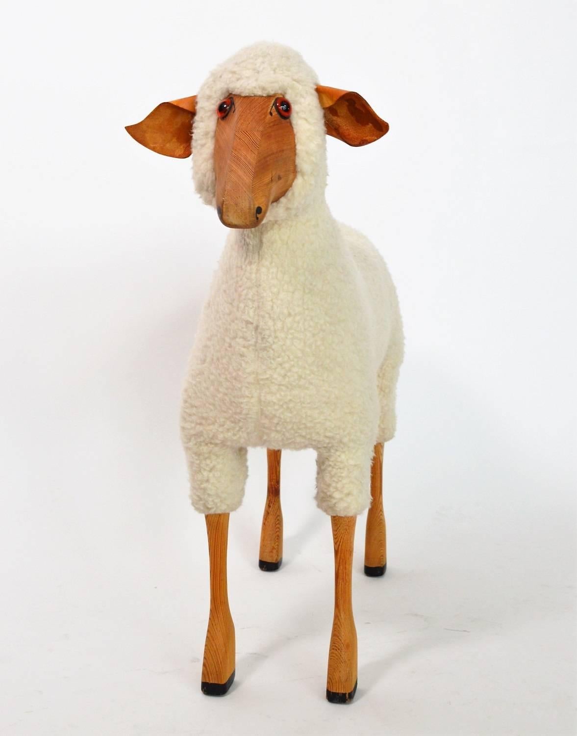 Hand-Carved Vintage Lifesize Sheep Set of Two, 1970s