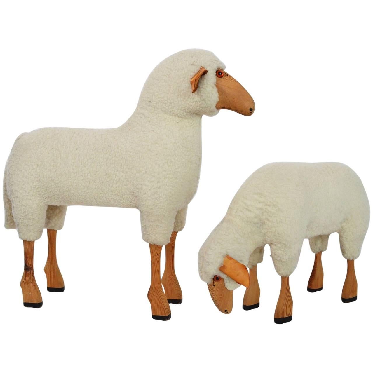 Vintage Lifesize Sheep Set of Two, 1970s