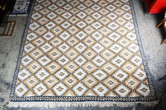 Vintage Light Beige and Blue Moroccan Handwoven Wool Rug