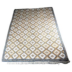 Tapis marocain vintage beige clair et bleu tissé à la main