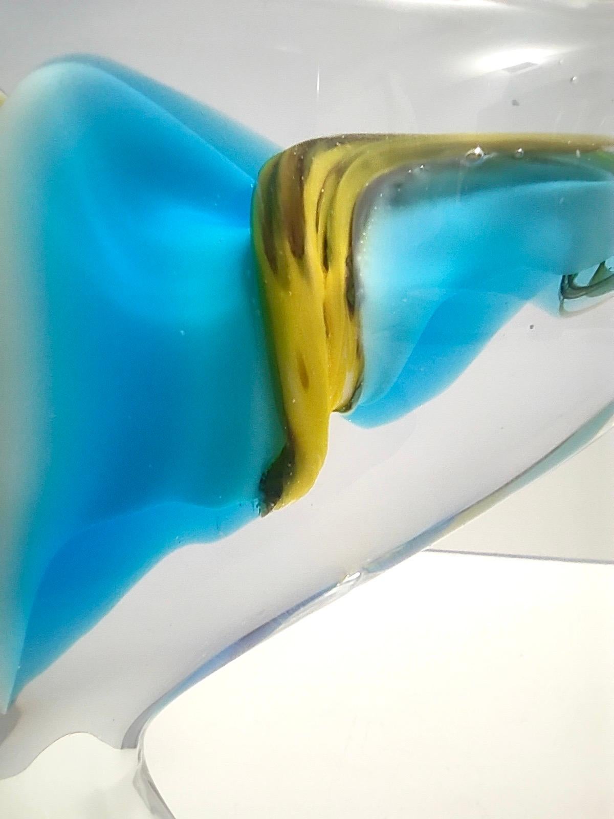Vintage Fisch Dekofigur aus geblasenem Murano-Glas, Italien, hellblau und gelb im Angebot 2