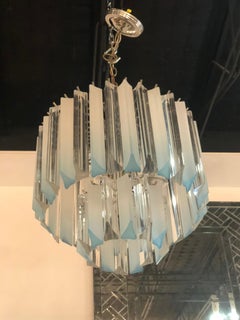 Vintage Light Blue Aqua Lucite Two-Tier Chrome Chandelier