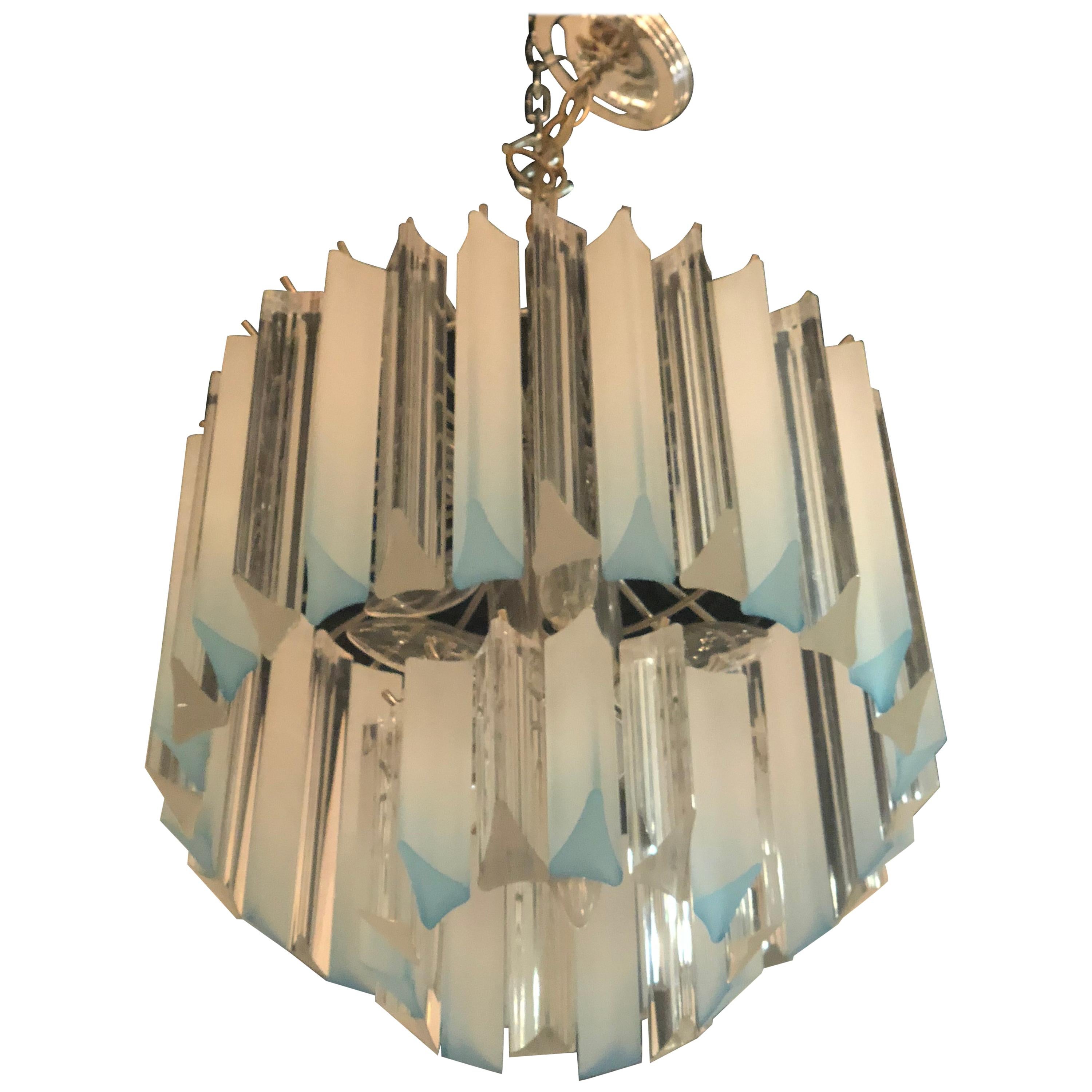 Vintage Light Blue Aqua Lucite Two-Tier Chrome Chandelier For Sale