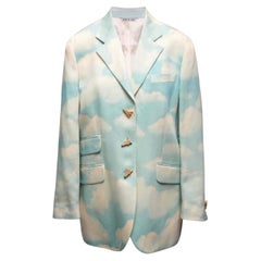 Vintage Light Blue & Cream Moschino 90s Cloud Print Wool Blazer Size IT 46