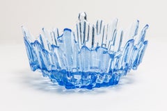 Vintage Light Blue Decorative Ice Glass Plate, Italy, 1960s