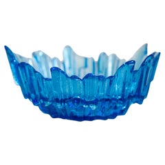 Piatto decorativo vintage in vetro ghiaccio azzurro, Italia, anni '60