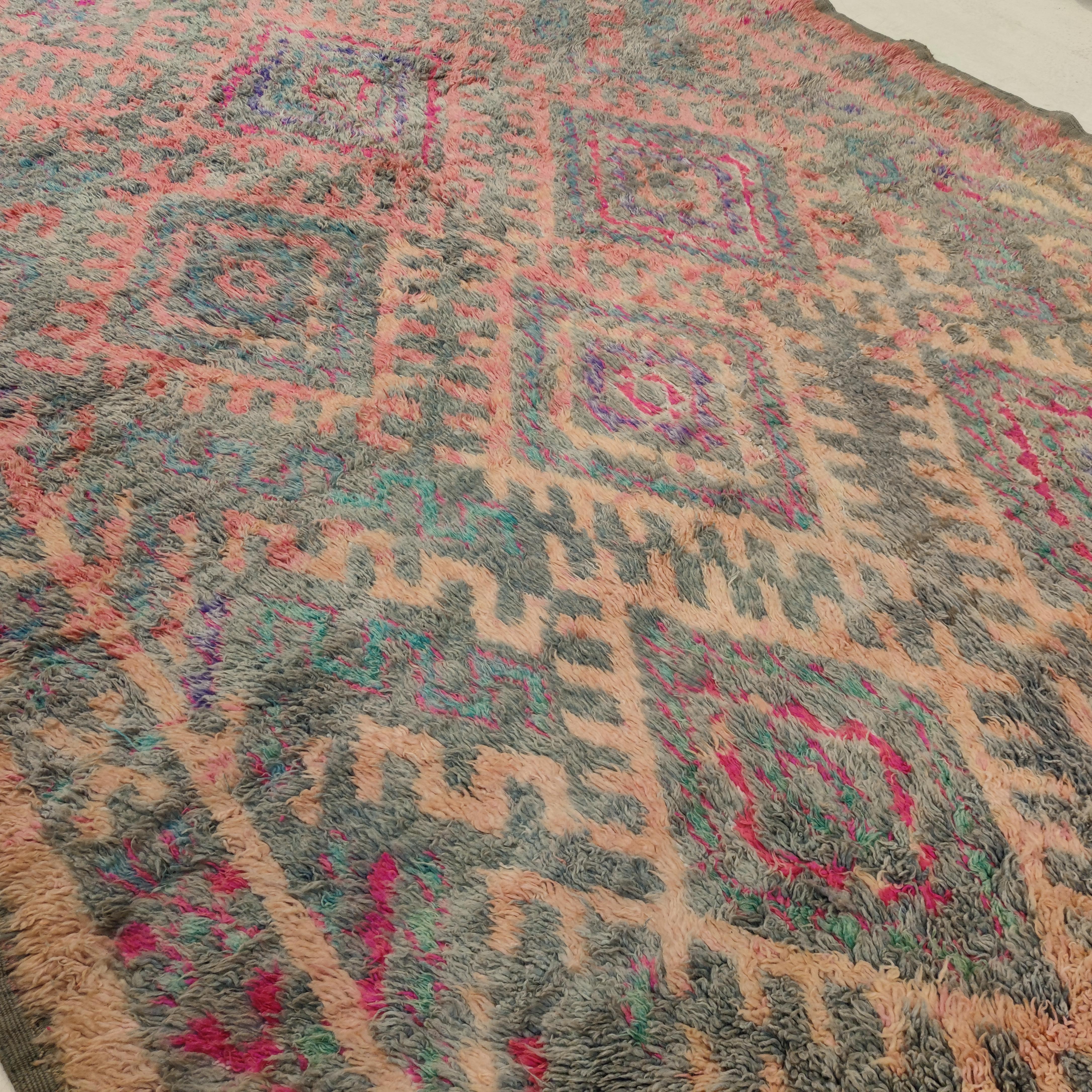 Hand-Knotted Vintage Light Blue-Grey/Pink Talsint Moroccan Berber Rug