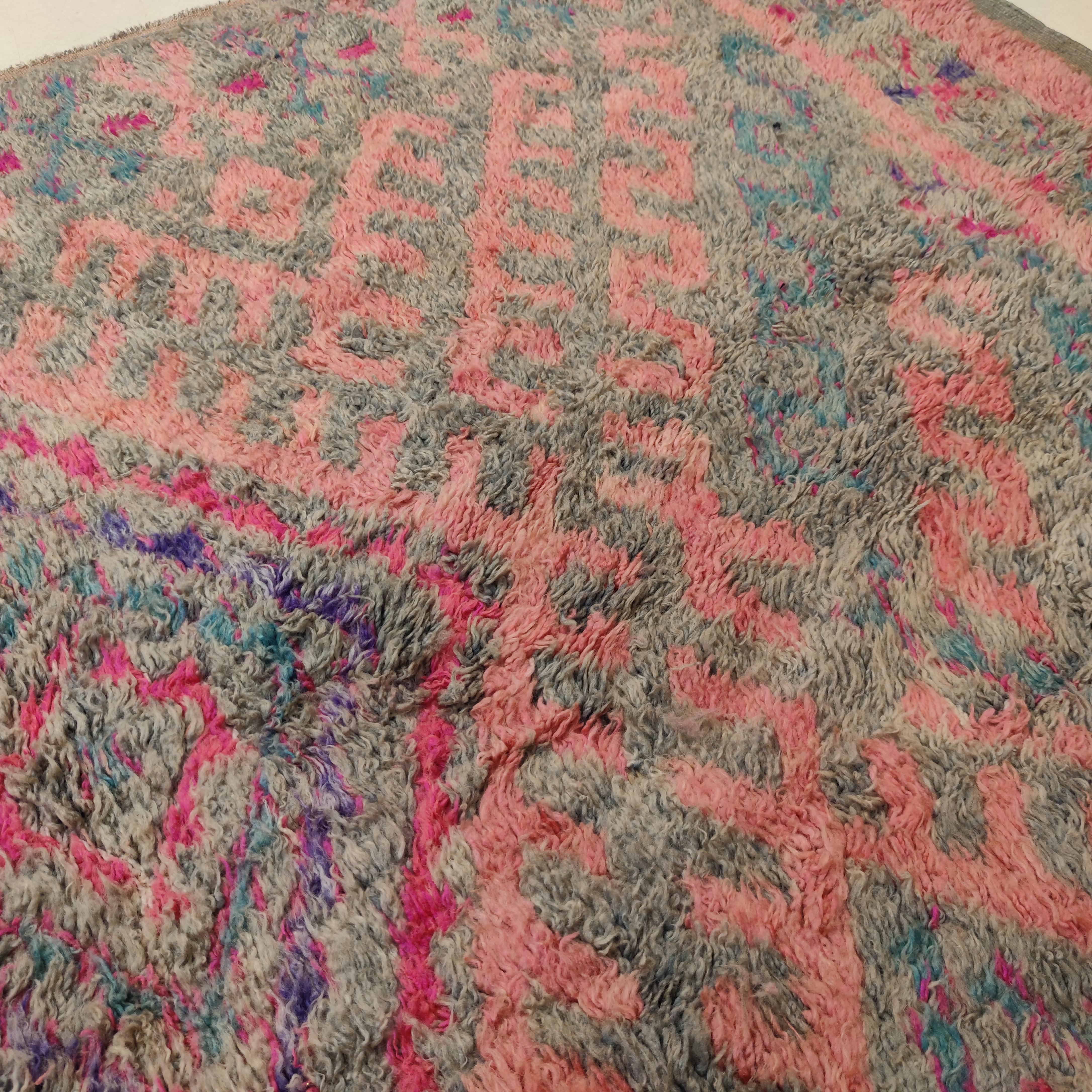 Vintage Light Blue-Grey/Pink Talsint Moroccan Berber Rug 1