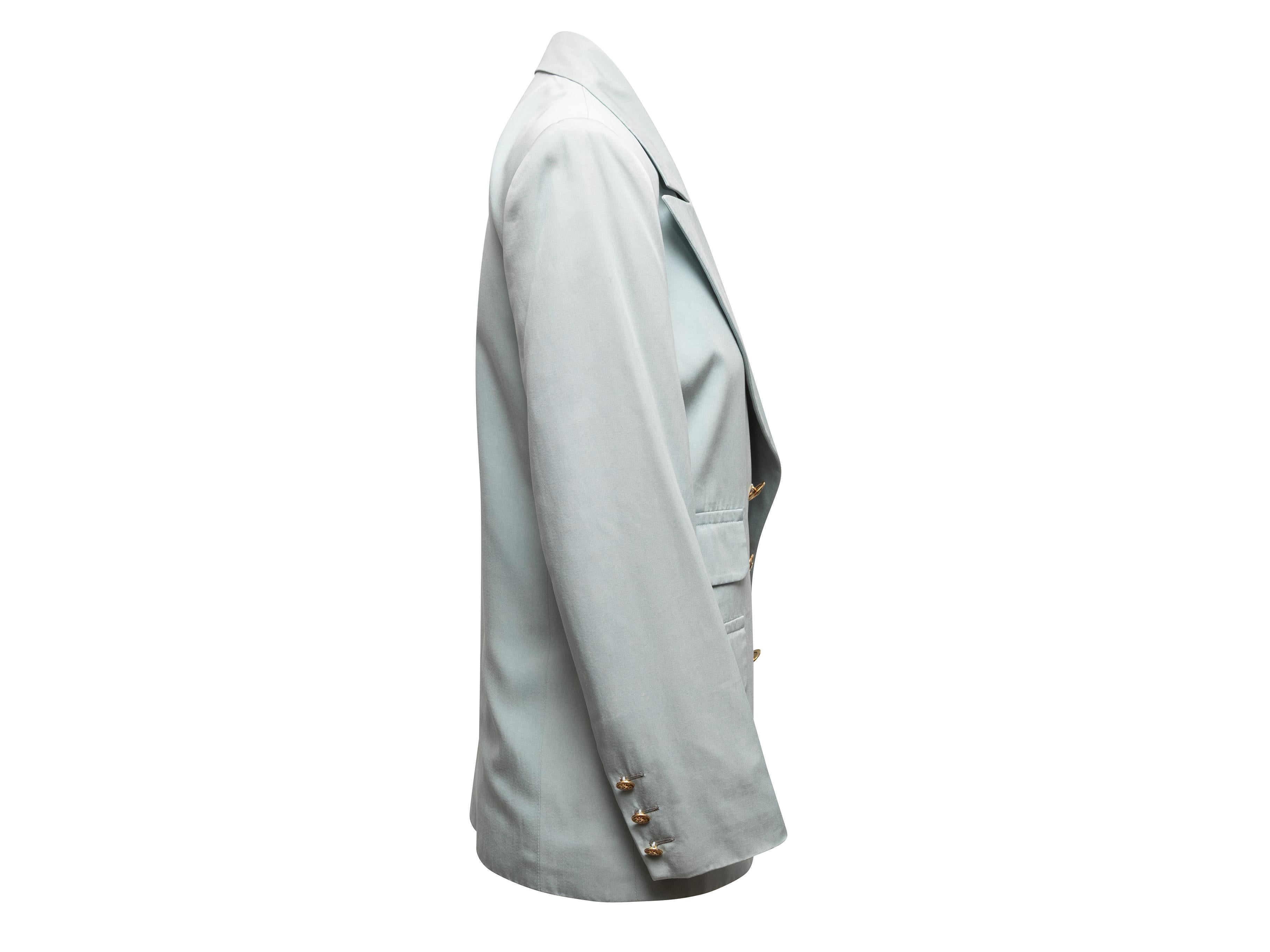 Gray Vintage Light Blue Hermes Double-Breasted Silk Blazer Size FR 36