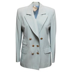 Vintage Light Blue Hermes Double-Breasted Silk Blazer Size FR 36