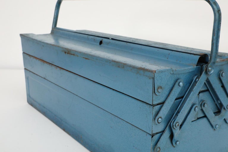 Vintage Light Blue Metal Tool or Tackle Box at 1stDibs