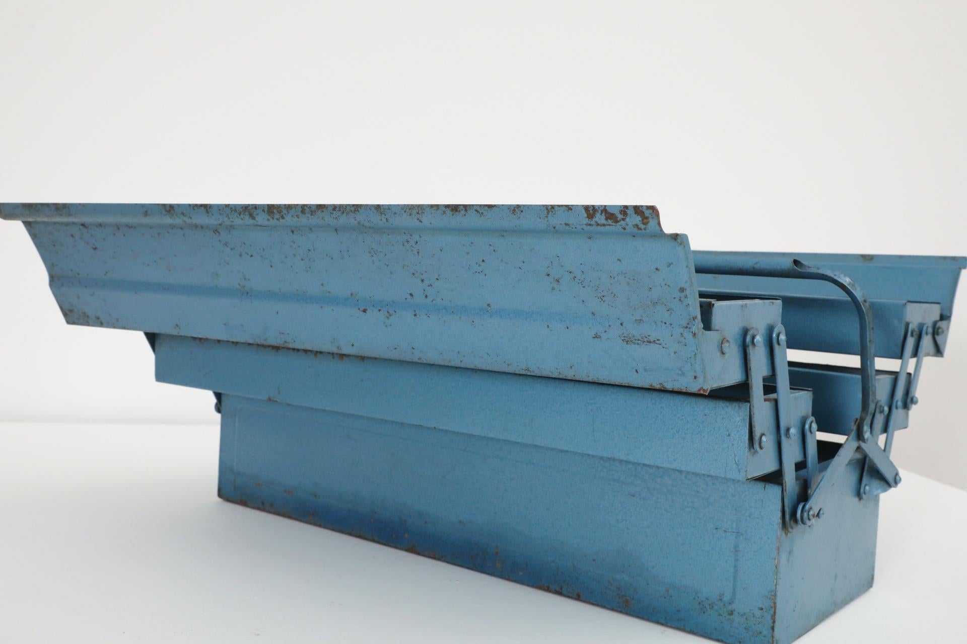 Vintage Light Blue Metal Tool or Tackle Box For Sale 11