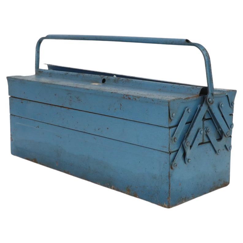 Vintage Light Blue Metal Tool or Tackle Box